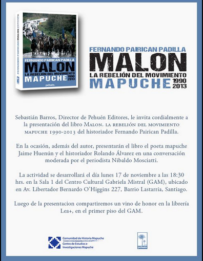 «Malón, la rebelión del movimiento mapuche», de Fernando Pairican Padilla —Ediciones Pehuén—